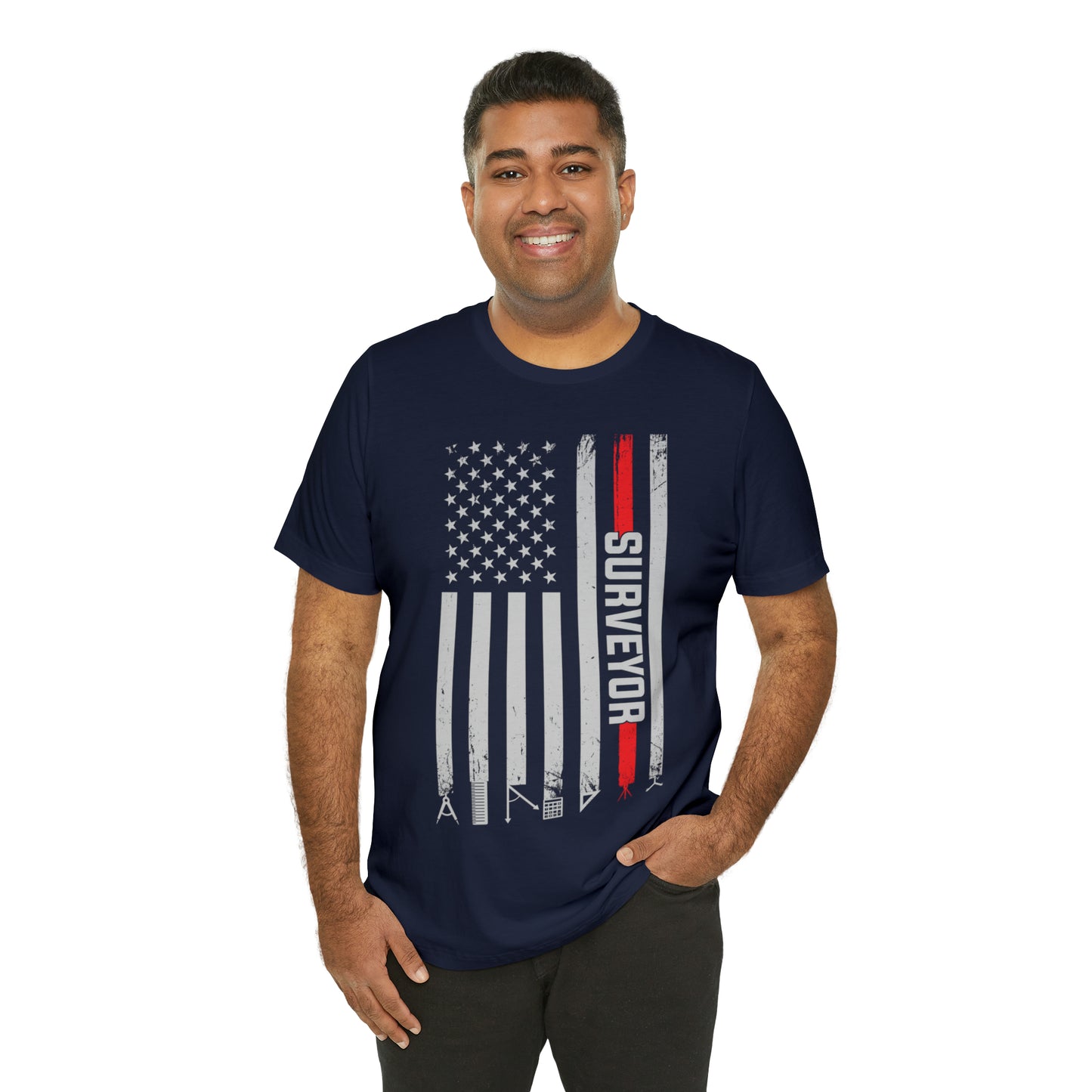 Proud Surveyor - American Flag Land Surveyor Shirt with Measurement Tools - Surveying Graphic Tee - Surveyor T Shirt - Unisex - Land Survey Present, Patriotic Surveying TShirt