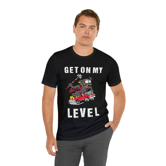 "Get on My Level" Shirt | Rat Rod Art Style | Prism Pole Land Surveyor Gift | Shop Now