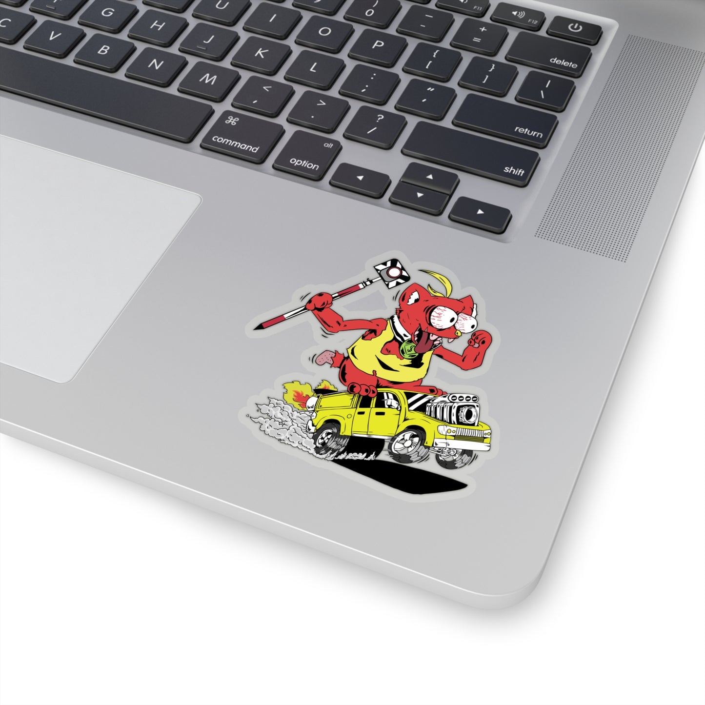 Rat Rod Art Style Sticker for Land Surveyors | Cat Riding on Field Crew Truck | Shop Now