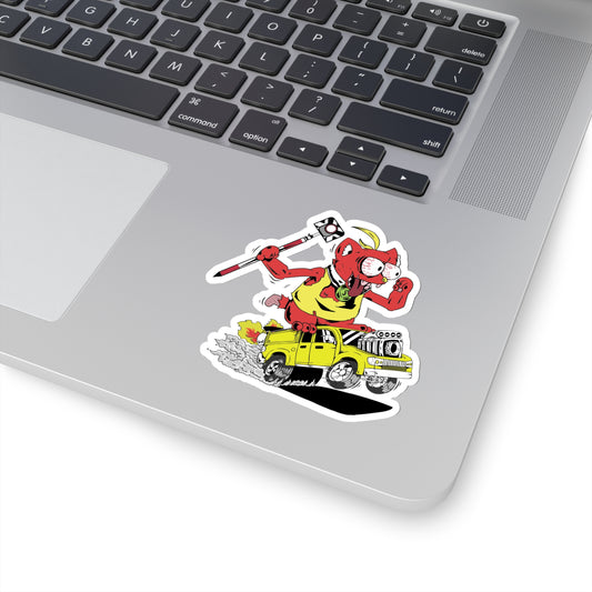 Rat Rod Art Style Sticker for Land Surveyors | Cat Riding on Field Crew Truck | Shop Now