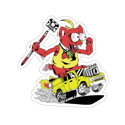 Rat Rod Art Style Sticker for Land Surveyors | Cat Riding on Field Crew Truck | Shop Now